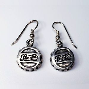 Sterling Silver Old Style Pepsi-Cola Bottle Cap Dangle Earrings